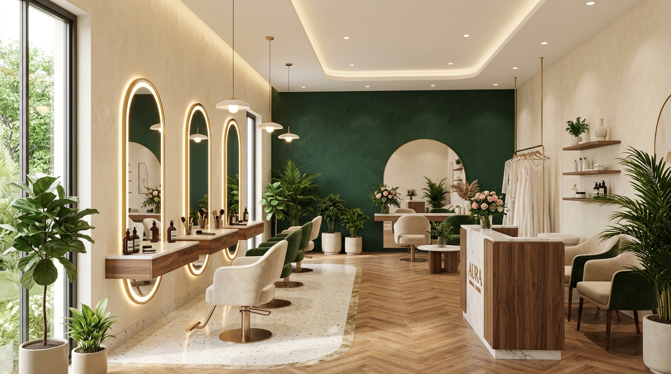 Hamna's Beauty Salon modern interior with forest green aesthetic in Johar Town